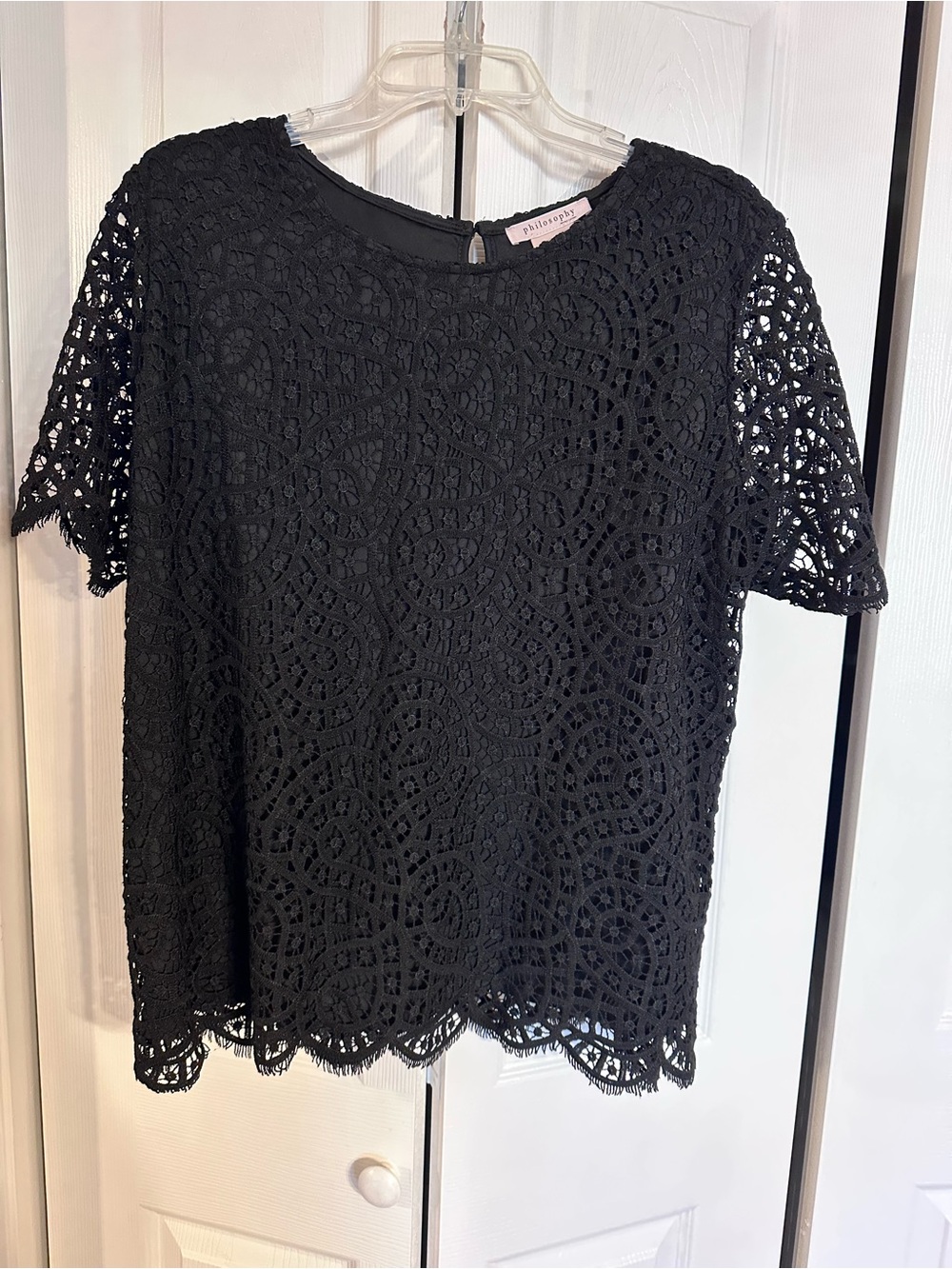 Philosophy Black Crochet Lace Short Sleeve Blouse